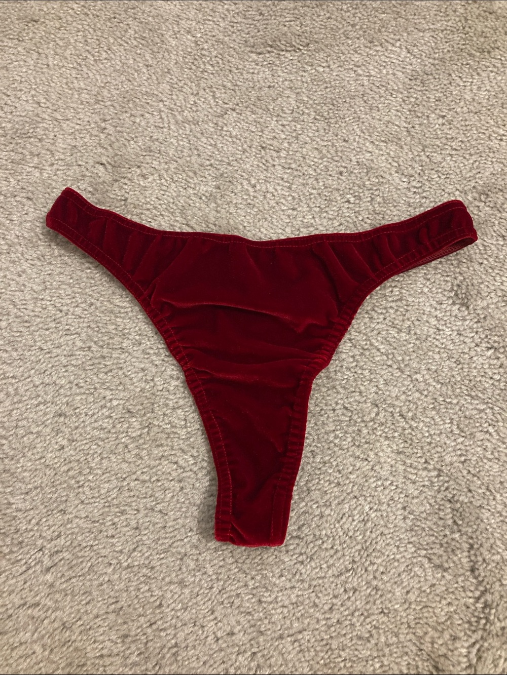 Red Velvet/Mesh Thong Underwear-NWOT